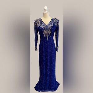 Black Tie Oleg Cassini Beaded Sequin Royal Blue Vintage Dress